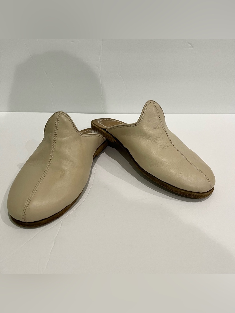 Svony hand made Cream Leather fur lined Slip-On Mules